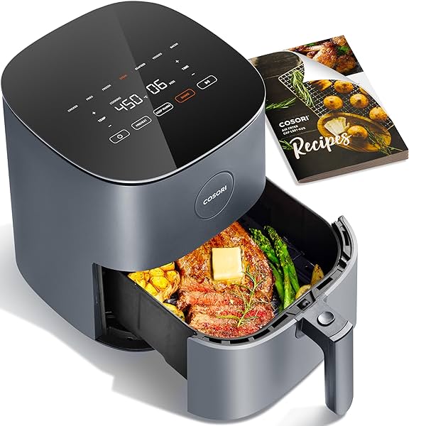 Image of COSORI 4.7 Liter Air Fryer, 1500W Fast Cooking, 9 Preset Menu, 30 Recipes Cookbook, Grill, Broil, Roast, Toast, Bake