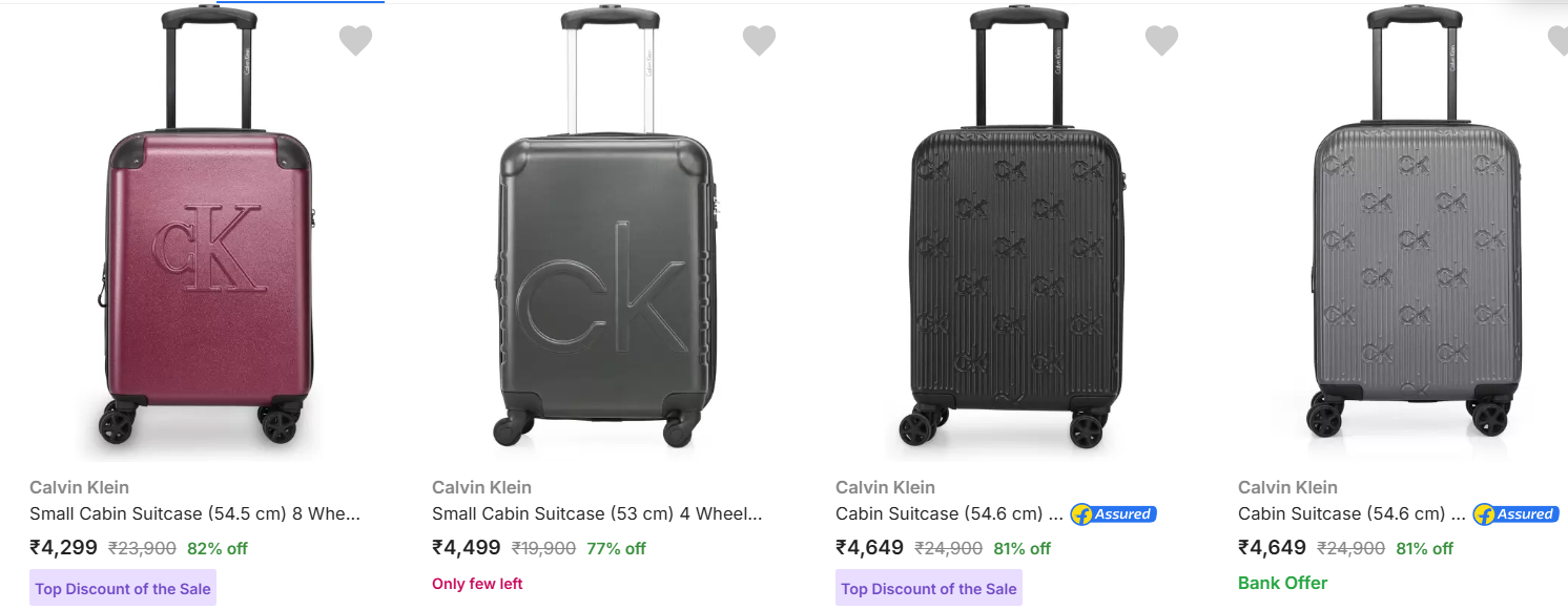 Image of Calvin Klein Small Cabin Suitcase Up To 82% Discount off @ #Flipkart 