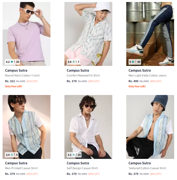 Image of Campus Sutra Brand Men's Clothing Up to 80% Discount