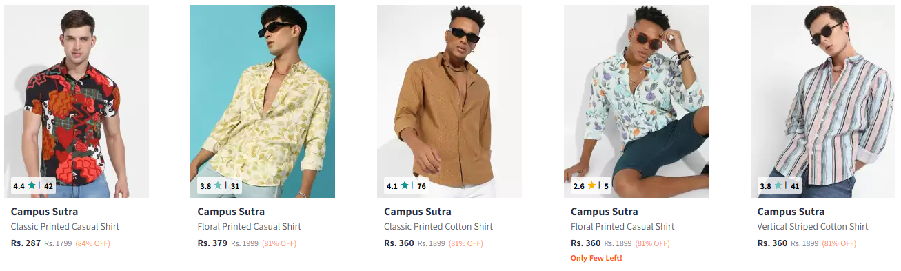 Image of Campus Sutra Casual Shirts for Men up to 84% Discount