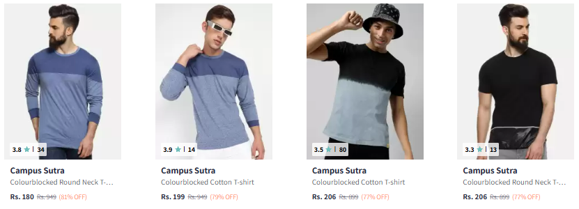 Image of Campus Sutra Men Colourblocked Round Neck T-shirt Starting at ₹180