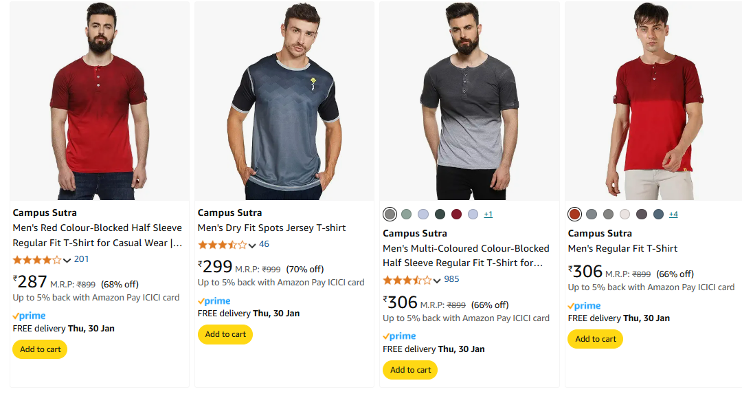 Image of Campus Sutra Men Fashion T-shirt Starts @ ₹287