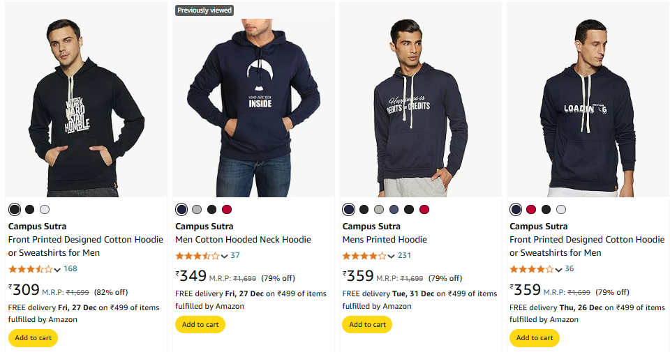 Image of Campus Sutra Men Hoodie minimum 70-82% Discount