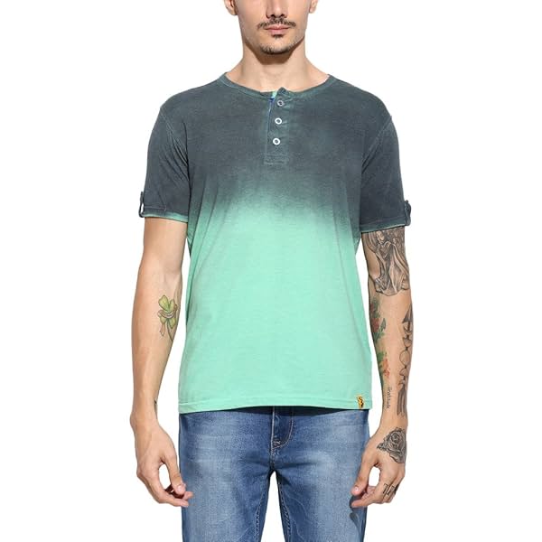 Image of Campus Sutra Men Spray Print Henley T-Shirt