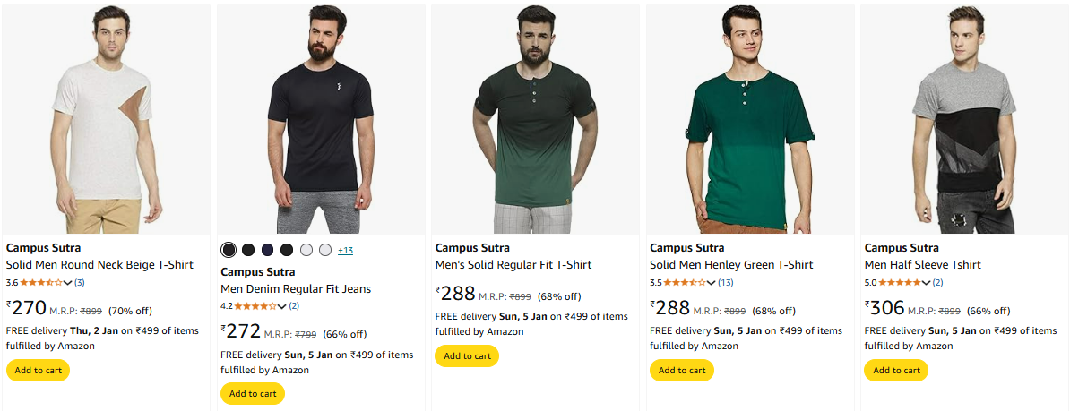 Image of Campus Sutra Men's T-shirts minimum 70% Discount