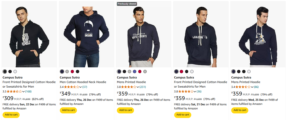 Image of Campus Sutra Mens Hoodie up to 82% Discount