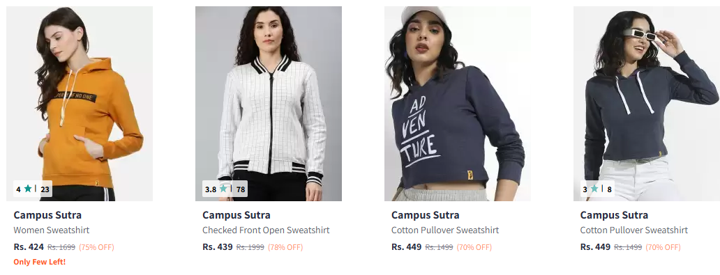 Image of Campus Sutra Women Sweatshirt up to 78% Discount