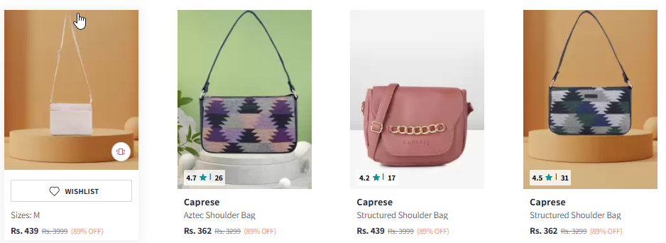 Image of Caprese Structured Shoulder Bag Starting @ ₹362