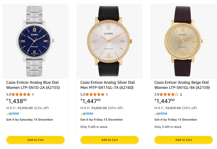 Image of Casio Men's & Women's Watches upto 52% Discount