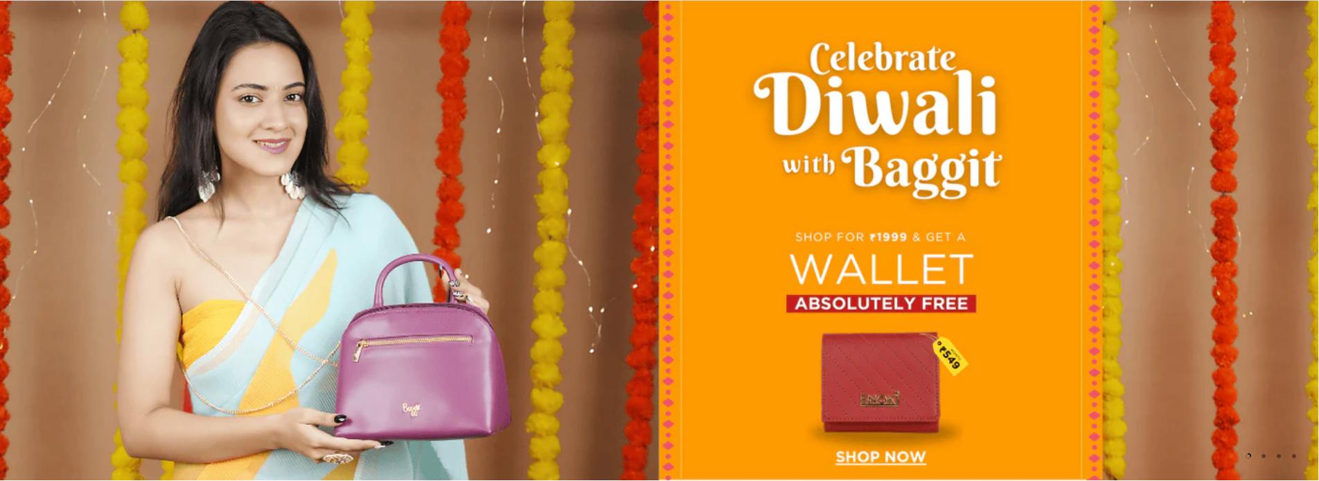 Image of Celebrate Diwali with BAGGIT: SHOP FOR ₹1999 Get a Wallet Worth ₹549 