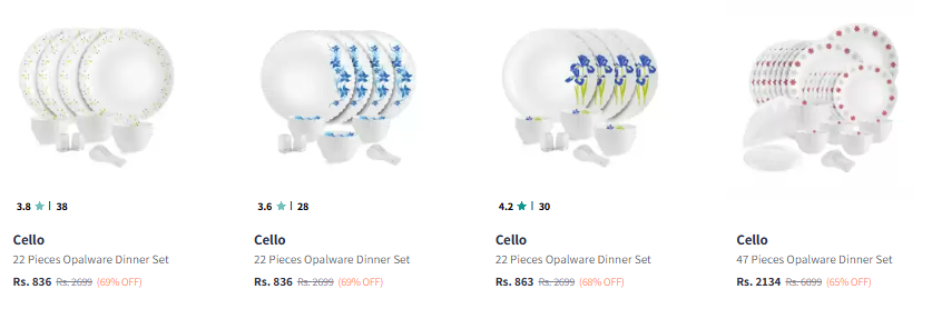 Image of Cello 22 Pieces Opalware Dinner Set starting @ ₹836