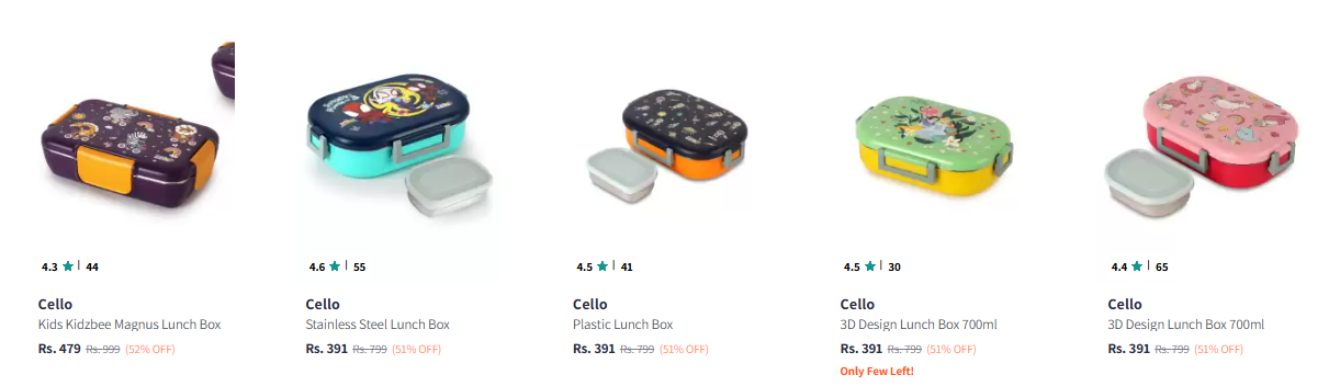 Image of Cello Lunch Box minimum 52% Discount