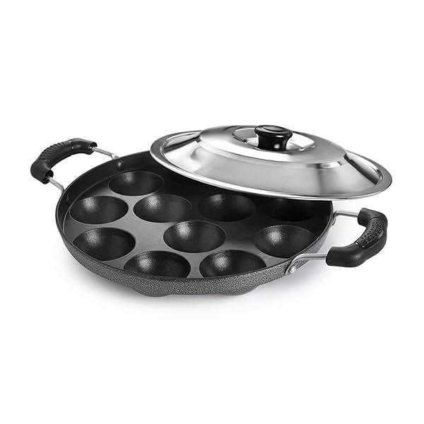 Image of Cello Non-Stick 12 Cavity Appam Patra Pan with Stainless Steel Lid