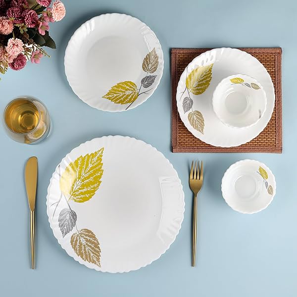 Image of Cello Opalware Dazzle Series Autumn Leaf Dinner Set, 18 Units |.