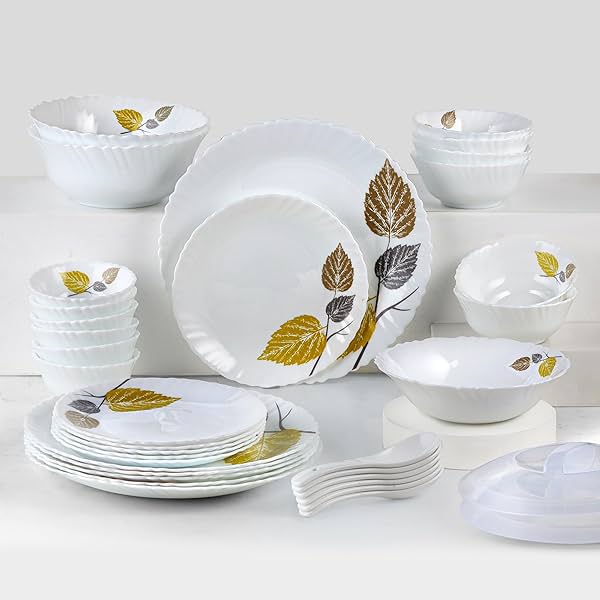 Image of Cello Opalware Dazzle Series Autumn Leaf Dinner Set, 35 Units 