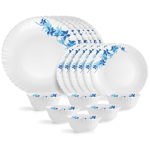 Image of Cello Opalware Dazzle Series Blue Swirl Dinner Set, 18 Units | 