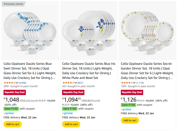 Image of Cello Opalware Dazzle Series Blue Swirl Dinner Set