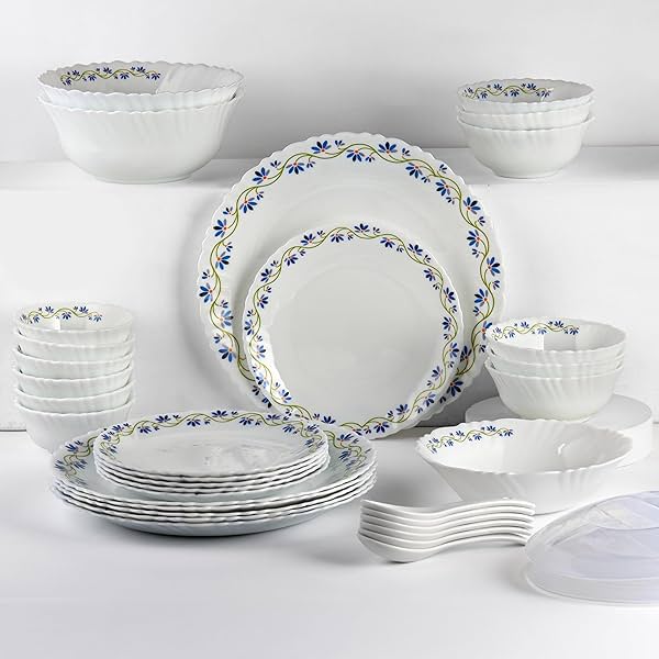 Image of Cello Opalware Dazzle Series Morning Glory Dinner Set, 35 Units