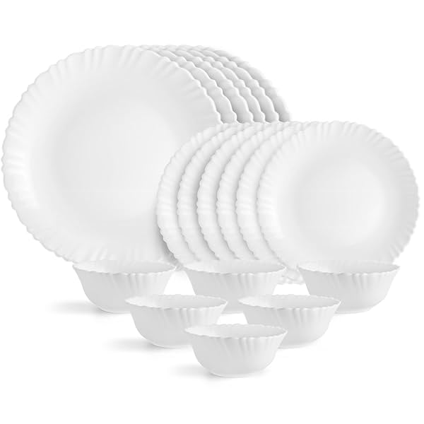 Image of Cello Opalware Dazzle Series Plain Dinner Set, 18 Units | Opal Glass Dinner Set for 6 | 