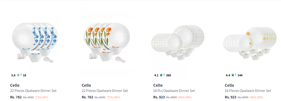 Image of Cello Opalware Dinner Set at Minimum 55%-71% Discount 