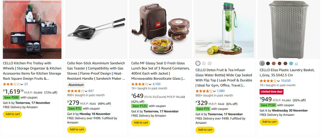 Image of Cello Products. Up-to ₹500 Coupon 