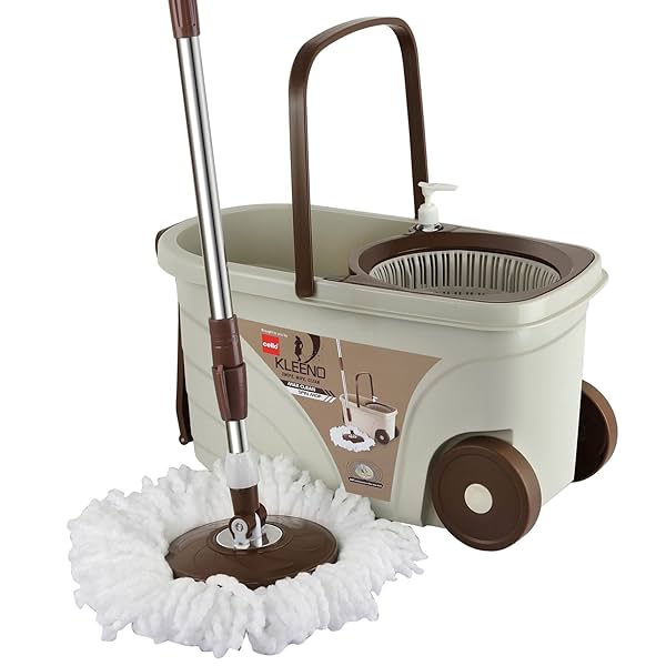 Image of Cello Spin Mop Bucket Max Clean with Soap Dispenser, Beige