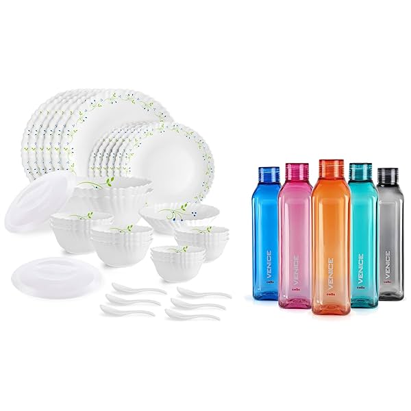 Image of Cello Tropical Lagoon Dazzle Series Opalware Dinner Set: 35 Pieces