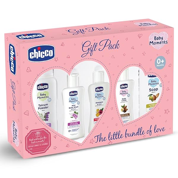 Image of Chicco Baby Moments Baby Essentials Gift Pack (Pink) with 5 Baby Skincare & Haircare Products