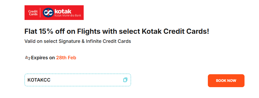 Image of Cleartrip Coupon: Flat 15% off on Flights with select Kotak Credit Cards