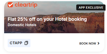 Image of Cleartrip Coupon: Flat 25% off on Domestic Hotels Booking