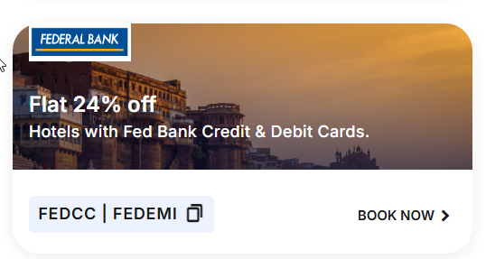 Image of Cleartrip Hotel Coupon: Flat 24% off Hotels with Fed Bank Credit & Debit Cards