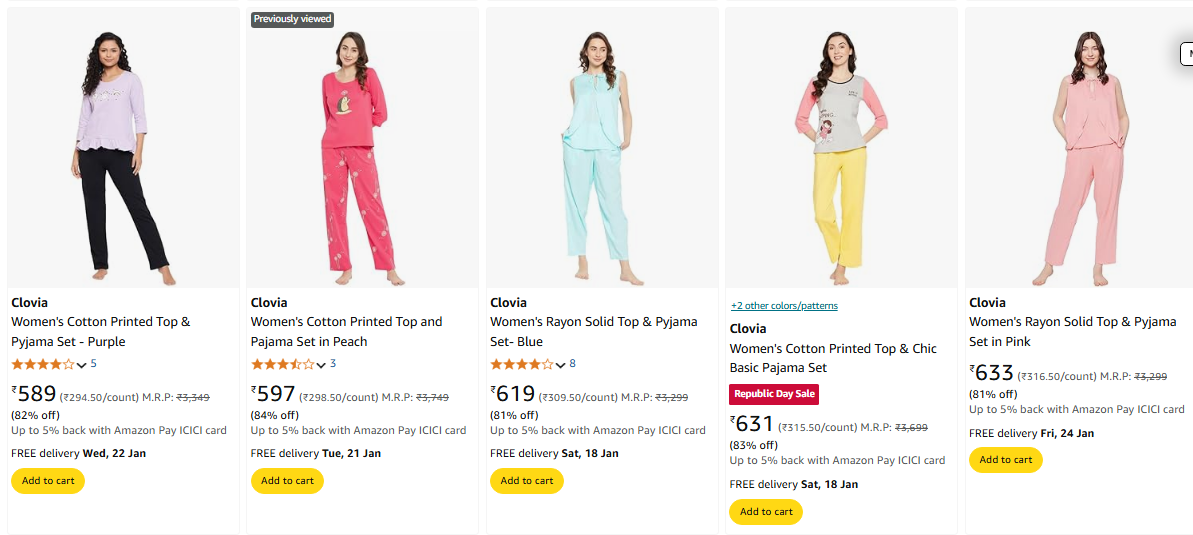 Image of Clovia Night Suits for Women minimum 80% Discount