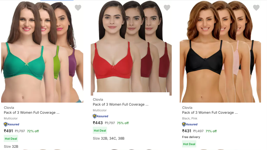 Image of Clovia Pack Of 3 Bra Set At Minimum 70% Off