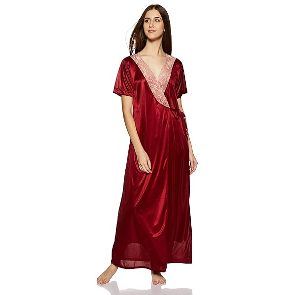 Image of Clovia Satin Maxi Nighty with Robe