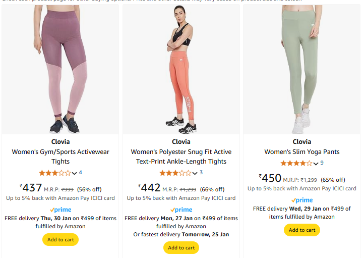 Image of Clovia Women Fashion Sports Tights Starts @ ₹437