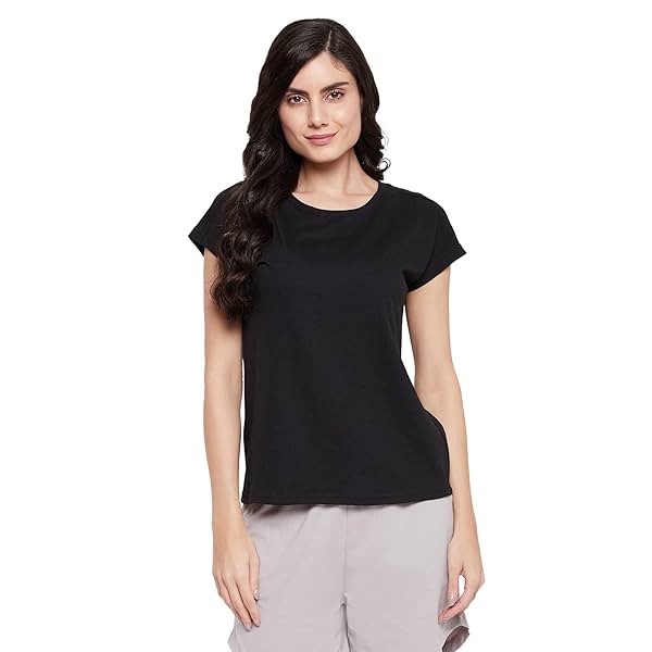 Image of Clovia Women's Cotton Chic Basic Short Sleeves Regular Fit Top