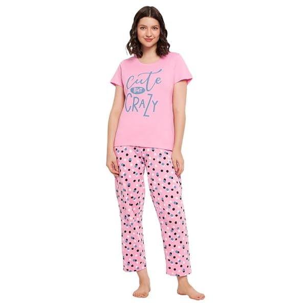 Image of Clovia Women's Cotton Printed Top & Pyjama Set 