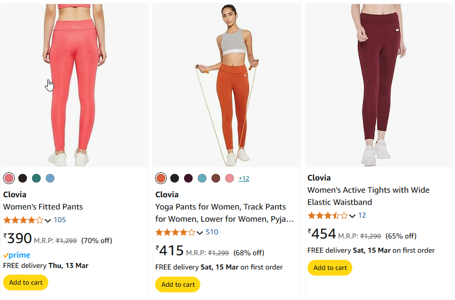 Image of Clovia Women's Fitted Pants Starting Price@ ₹390