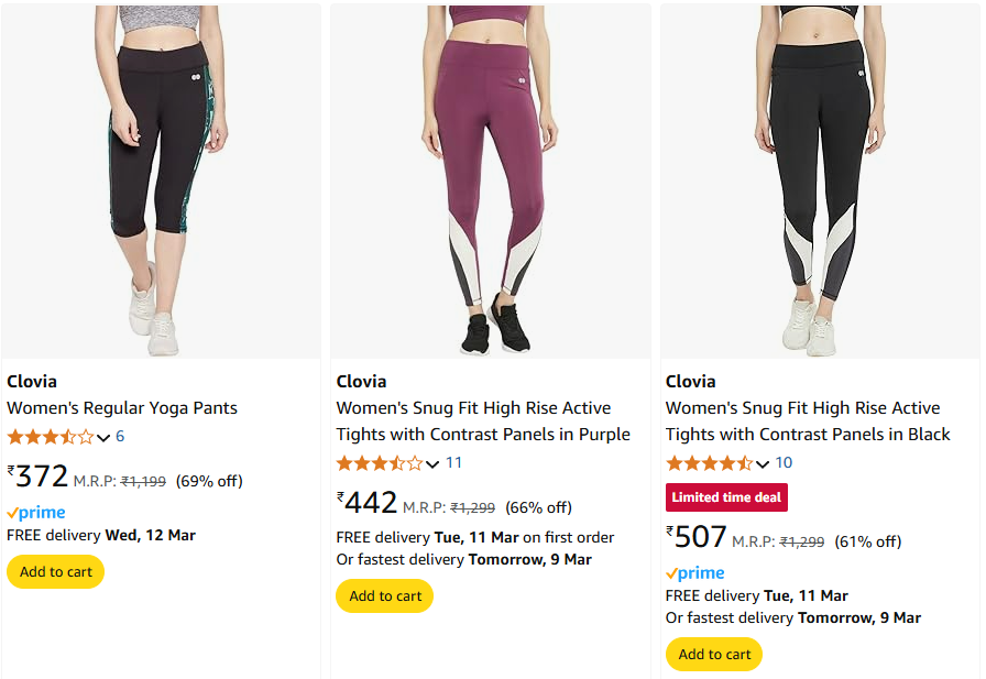 Image of Clovia Women's Regular Yoga Pants Starting Price@ ₹372