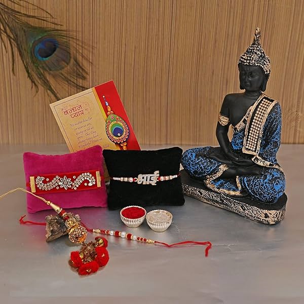 Image of Combo Rakhi Gift for Brother and Bhabhi Kids with Buddha Gift Set