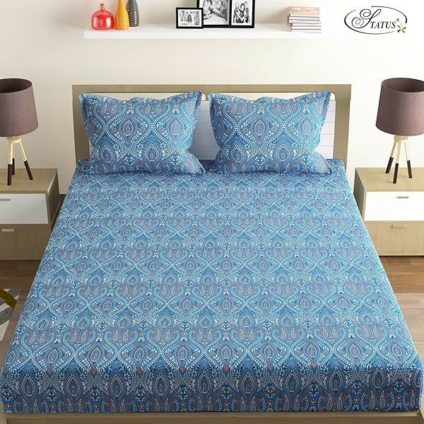 Image of Cotton Rich Double Bedsheet with 2 Pillow Covers.