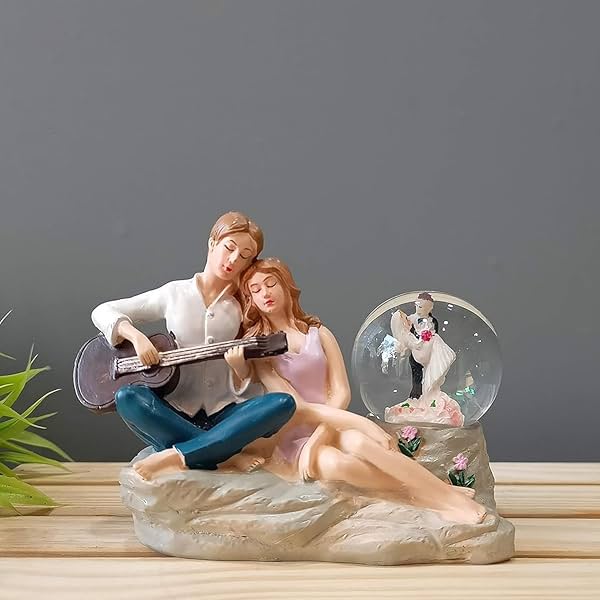 Image of CraftVatika Romantic Love Couple Glass Ball Miniature Statue