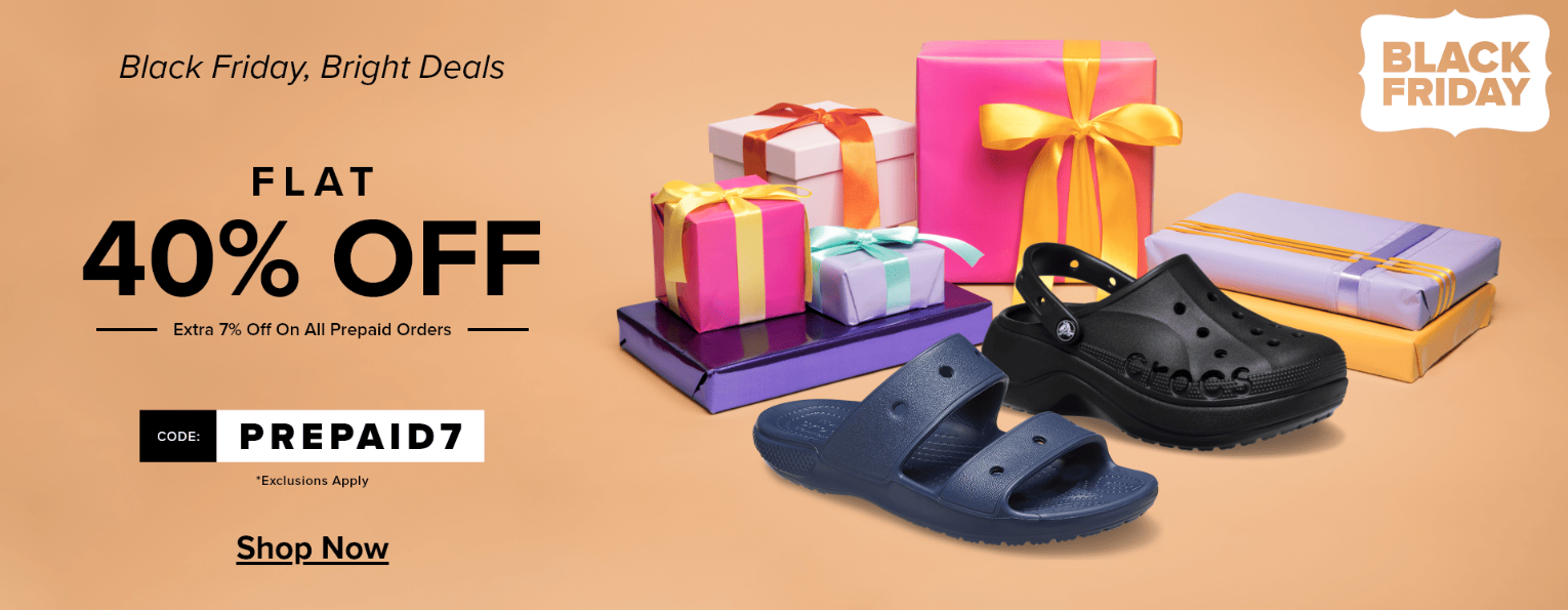 Image of Crocs Offers: Flat 40% discount and Extra 7% discount on Prepaid order