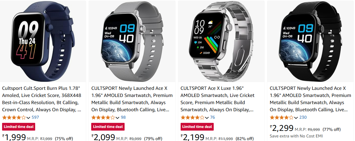 Image of Cultsport Amoled Display Smart Watch up to 82% Discount @ #Amazon 