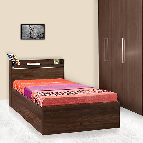 Image of DELITE KOM | 1 Year Warranty | Single Bed, Cherry Engineered Wood Bed with Storage, Wooden Bed (83x37 Inches) 