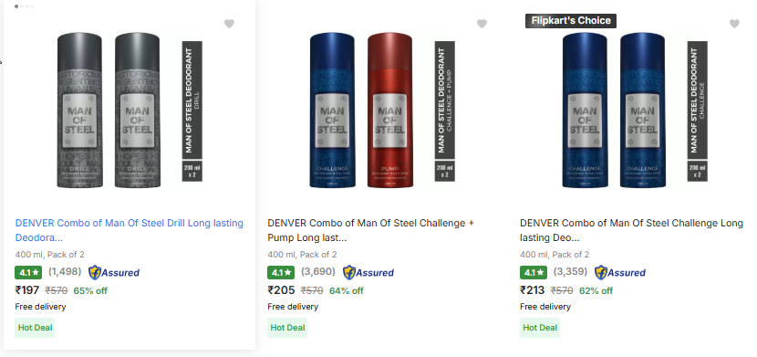 Image of DENVER Combo of Man Of Steel Drill Long lasting Deodorant Spray - For Men Starting Price @ ₹197