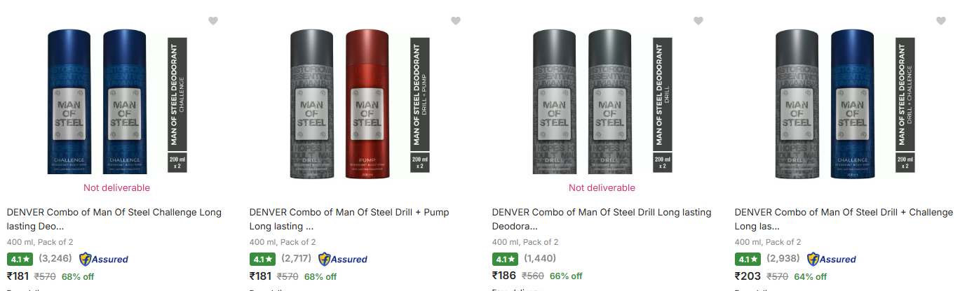 Image of DENVER Men's Deodorant Spray (400 ml, Pack of 2) up to 68% Discount 