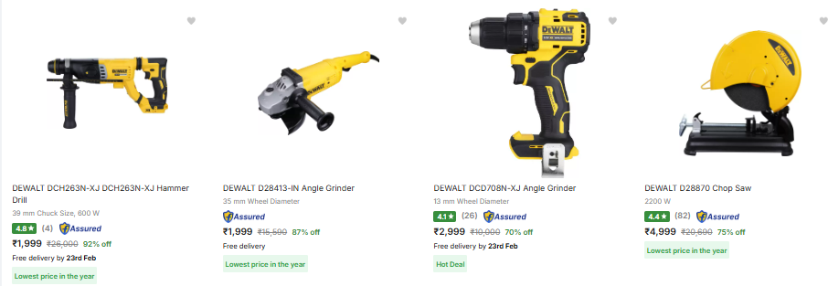 Image of DEWALT D28413-IN Angle Grinder and other Tools Starting at ₹1999