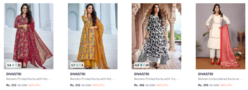 Image of DIVASTRI Women Kurta with Palazzos & With Dupatta Starting Price @₹332