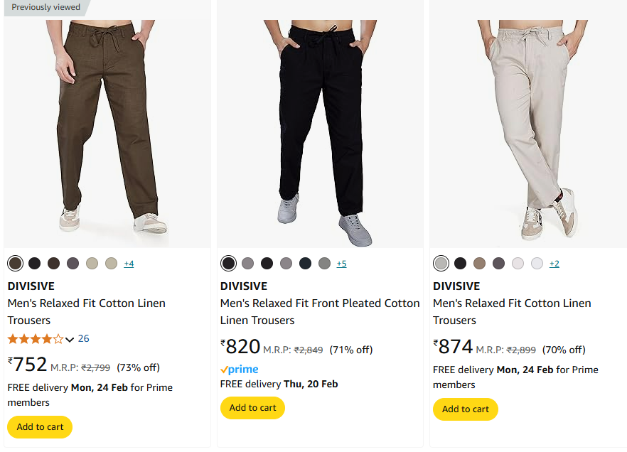 Image of DIVISIVE Men's Relaxed Fit Cotton Linen Trousers Minimum 70% Discount